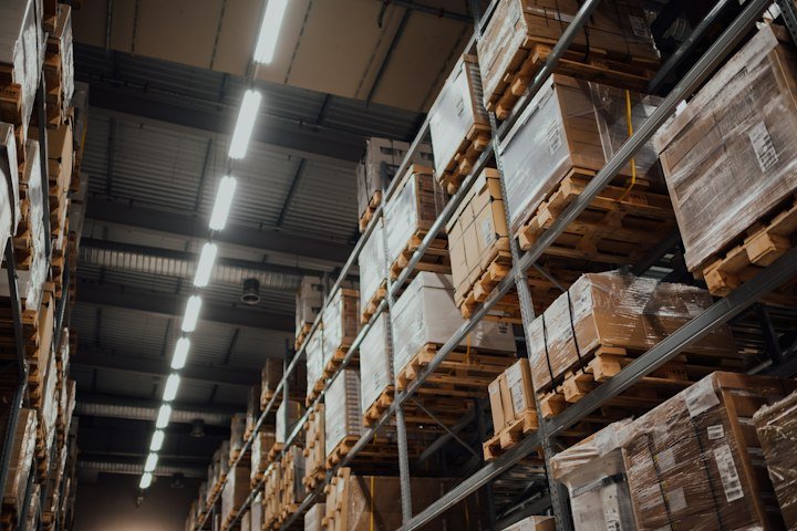Warehouse lit with hi-bay lights
